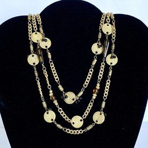 Bohemian Triple-Strand Necklace Brown Black Gold Tone Adjustable Length 20”-22”